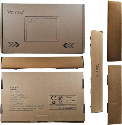 VSDISPLAY Draagbare industriële monitor, 12,1 inch 800x600 700nit TFT LCD-scherm en VGA DVI-poort, dubbele luidspreker, metalen behuizing en voeding