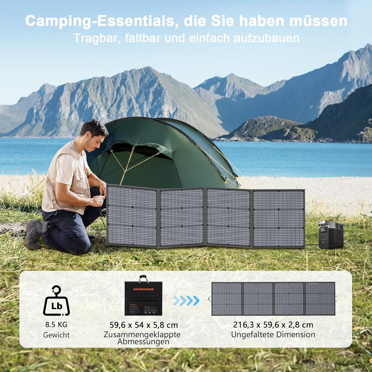 Draagbaar zonnepaneel, 220 W, 20 V, monokristallijn opvouwbaar zonnepaneel, power back-up, IP67 waterdicht en duurzame zonne-oplader, zonnepaneelkit voor powerstation, camper, camping