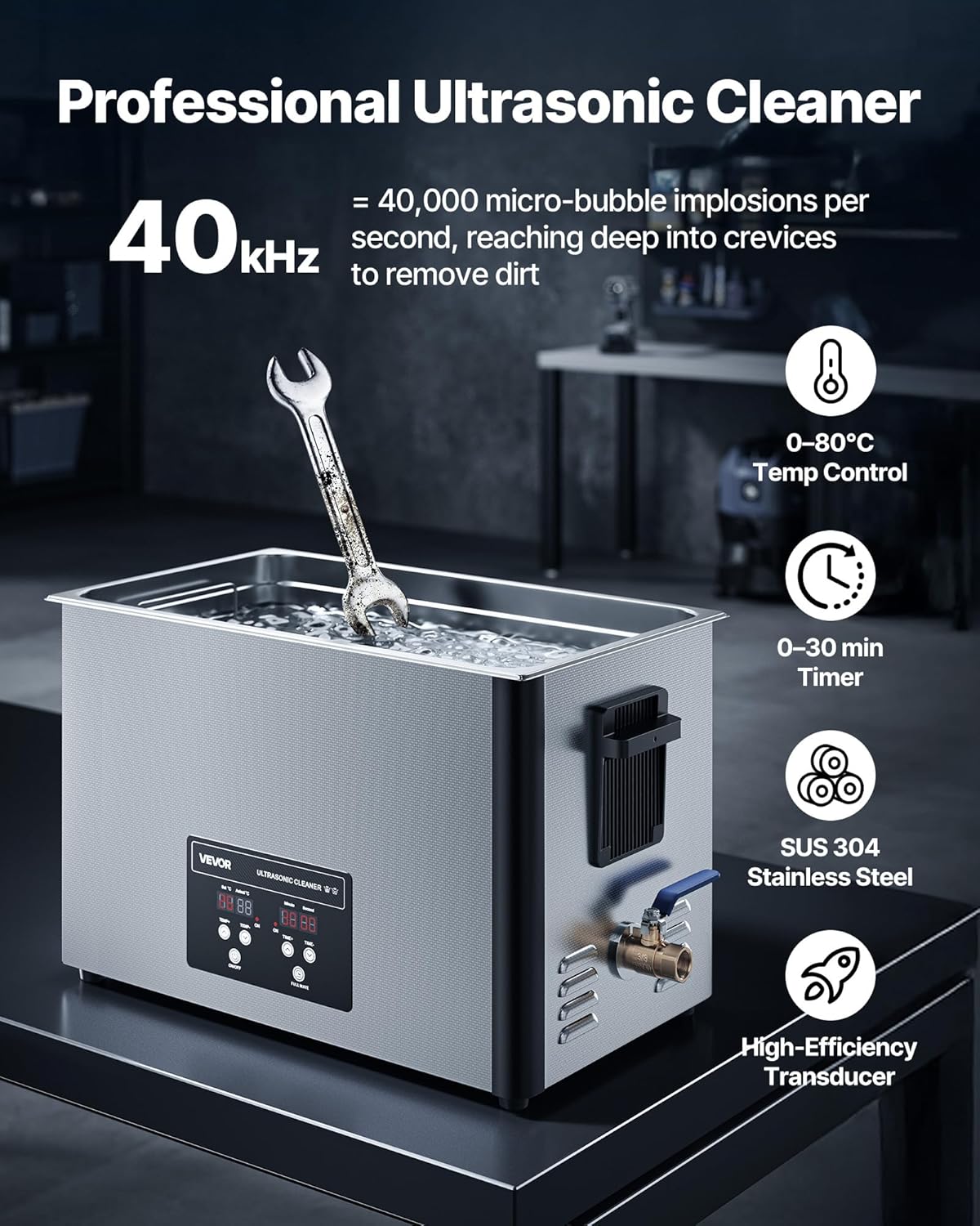 Ultrasone Reiniger – Ultrasoon Reinigingsapparaat – Sieradenreiniger – Industriële Reinigingsmachine – Digitale Ultrasoonreiniger – 30 Liter Inhoud – 40kHz & 480W Vermogen