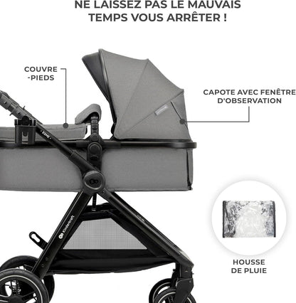 Kinderkraft ESME Mink Pro I-Size 3-in-1 autostoel met draagzak, reissysteem, babybuggy, opvouwbare kinderwagen, voor pasgeborenen tot 4 jaar, grijs