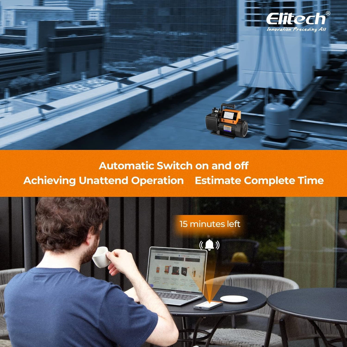 Elitech V1200 Vacuum Pump 12 CFM – Strong 2-Stage HVAC Pump with App Control and Extra Precision Vacuum Gauge for Precise System Maintenance - QUORE