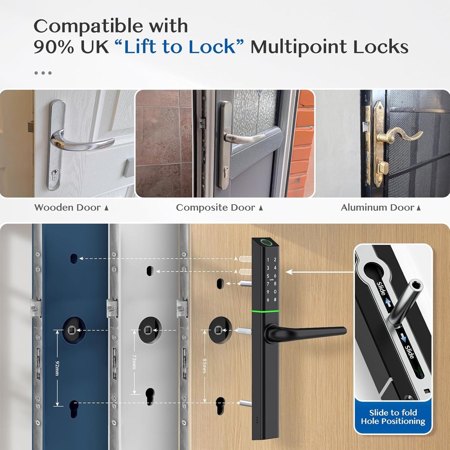 Weerbestendig slim deurslot met handvat: vingerafdruk sleutelloze ingang - digitaal codedeurslot voor aluminium houten deur - Bluetooth elektronische nachtschoot - APP-bediening - slank ontwerp
