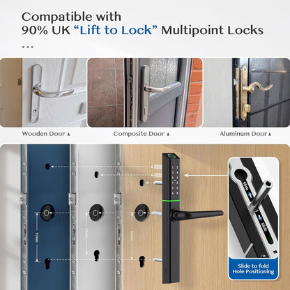 Weerbestendig slim deurslot met handvat: vingerafdruk sleutelloze ingang - digitaal codedeurslot voor aluminium houten deur - Bluetooth elektronische nachtschoot - APP-bediening - slank ontwerp