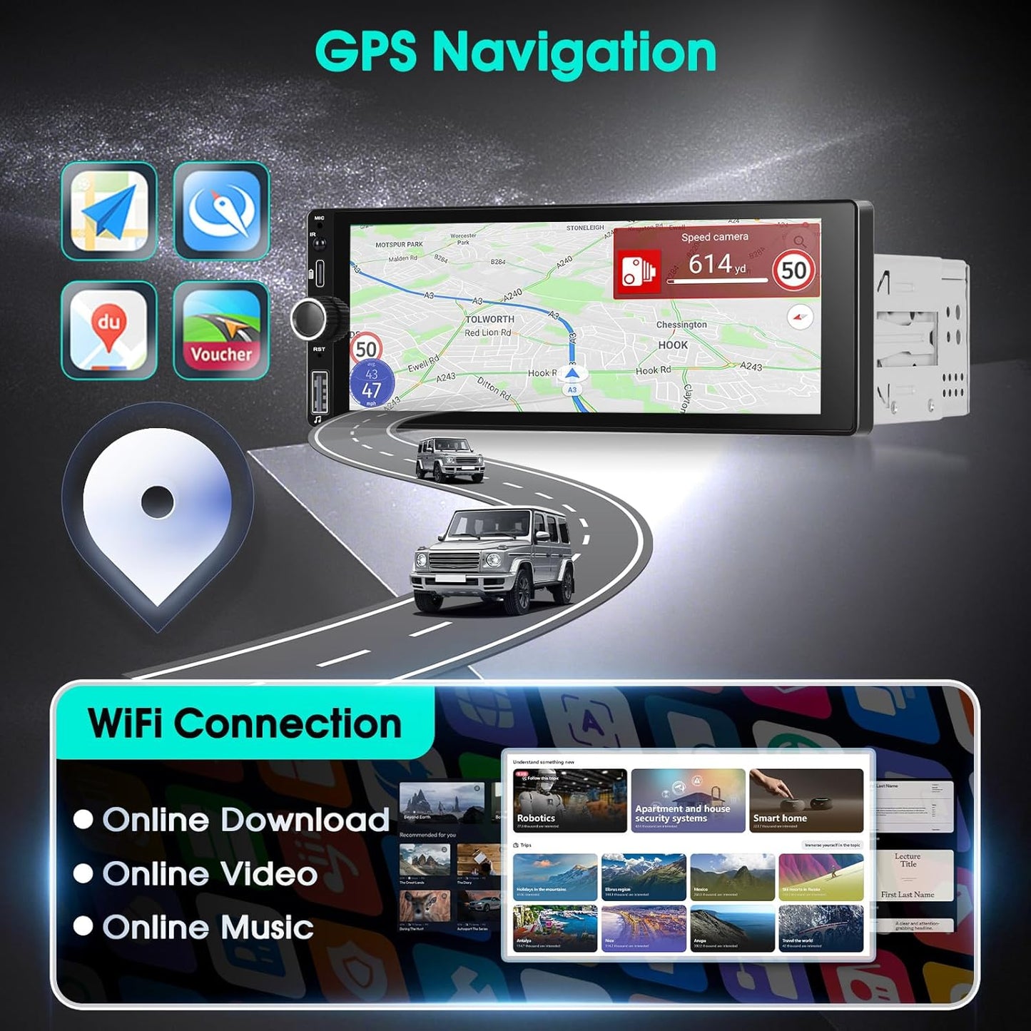[2G+32G] A-pple Carplay Autoradio Draadloze CarPlay & Android Auto Radio 2din 6,9' HD Touchscreen Stereo Radio, GPS Navigatie/Bluetooth/Mirror Link/SWC/EQ/FM/RDS/Achteruitrijcamera + Microfoon