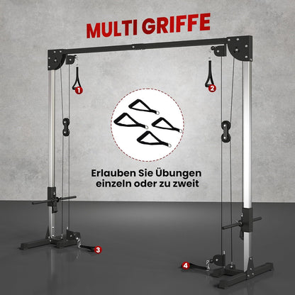 Krachtstation – Cable Crossover – Fitnessstation – Thuisgym – Trainmachine – Dubbele Kabels – Gewicht Instelbaar Tot 100 kg – Stalen Frame 245x85x207 cm – Zwart - QUORE