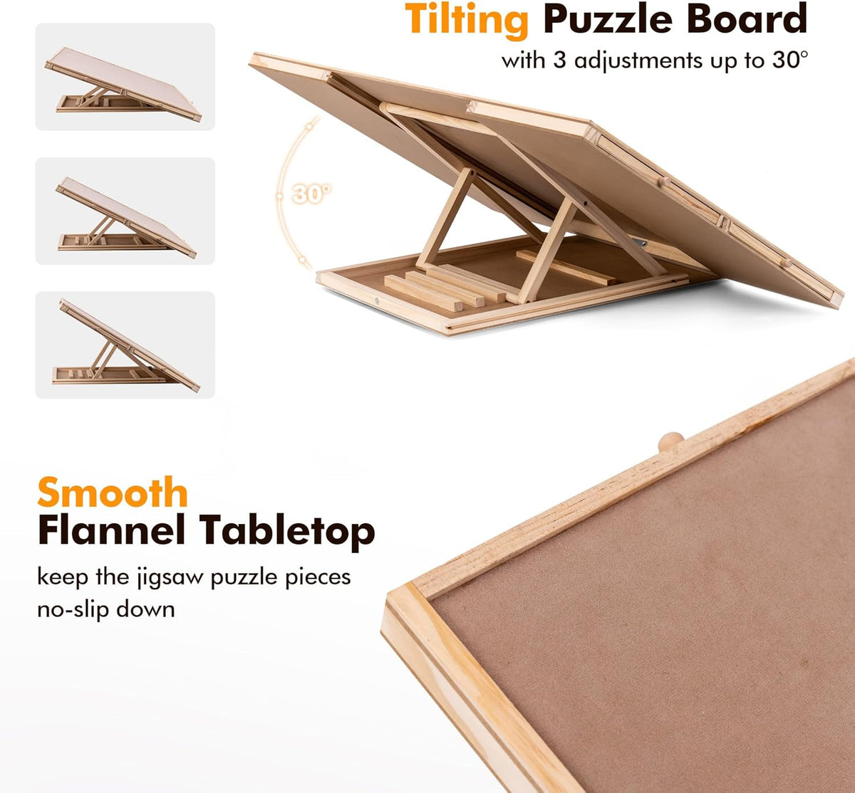 36" X 25" roterende en verstelbare puzzelbord ezel, houten legpuzzel tafel met 4 sorteerladen gekantelde hoeken antislip suède oppervlak voor maximaal 1500 stukjes puzzels met PP-hoes