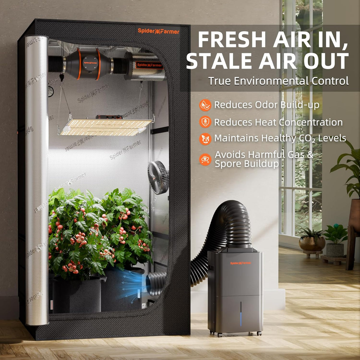 SPIDER FARMER Grow Box 12L/24H elektrische luchtontvochtiger met afvoer- en ventilatiepijp, automatische ontdooiing, 24-uurs timer, ideaal voor kweektent