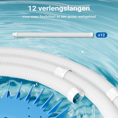 Wiltec automatische zwembadreiniger incl. 12 slangen, bodemzuiger voor het reinigen van zwembaden en pools, zwembadzuiger voor onderhoud en reiniging
