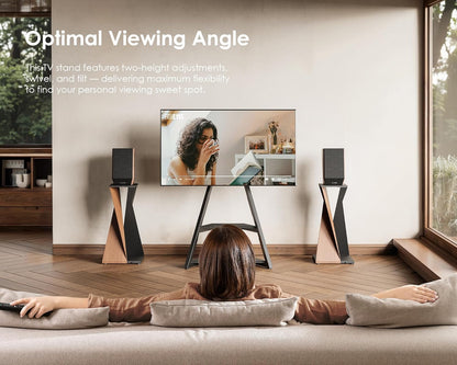FITUEYES Design tv-standaard met wieltjes voor tv 32 43 55 65 inch, in hoogte verstelbaar 946 - 1076,5 mm, met 2 planken voor huis, woonkamer, conferentie serie Eiffel