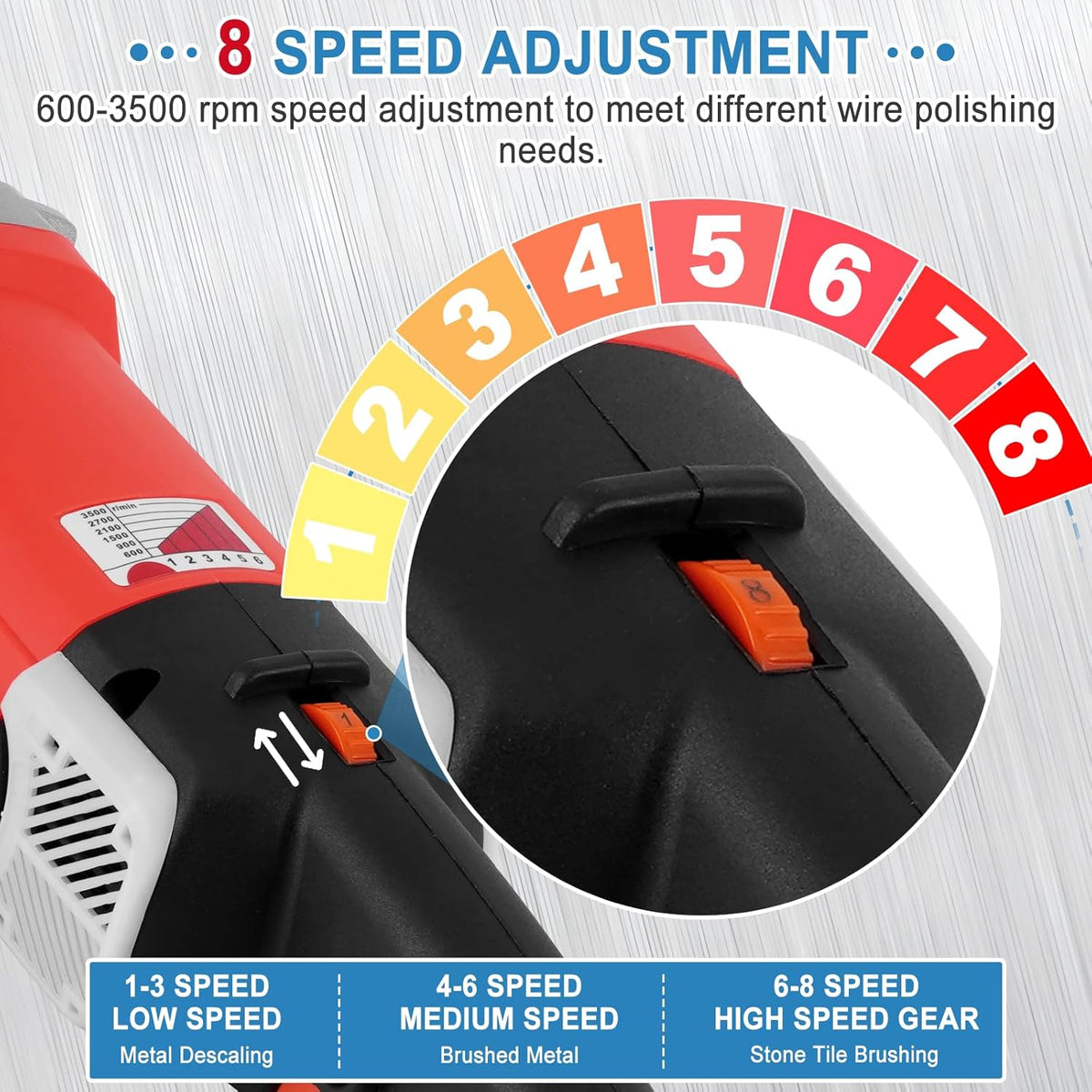 Elektrische Polijstmachine – Polijst- En Schuurmachine – Schuurmachine – Trommelschuurmachine – Buffermachine – Rood EU – 2800 W – 8 Instelbare Snelheden