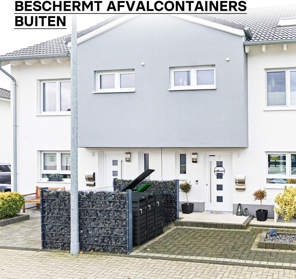 Wiltec containerberging klikokast voor 1 container in antraciet afsluitbaar met klapdeksel