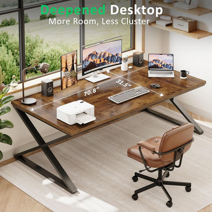 IBF 71 inch Rustiek computerbureau, extra lang houten bureau voor thuis, industriële metalen grote werkstudie schrijftafel, dubbele monitor pc werkstation computertafel voor twee personen, rustiek