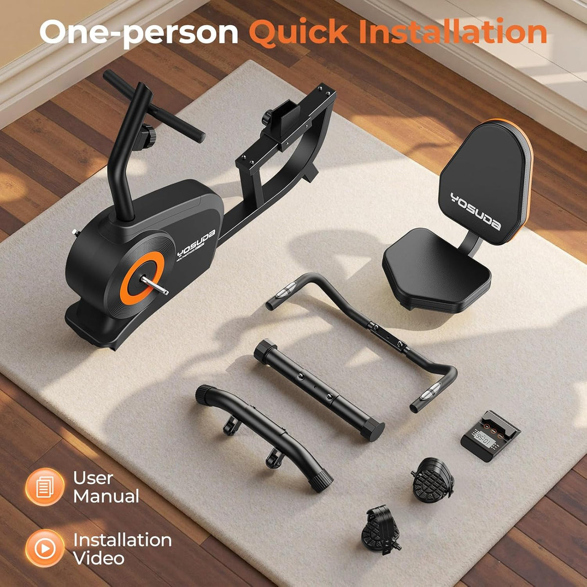 YOSUDA Ligfiets Hometrainer – Magnetische Weerstand, 16 Weerstandsniveaus, Stil Recumbent Bike voor Thuis, Verstelbare Zitting, LCD-Display & Hartslagsensor, Max. 160 kg