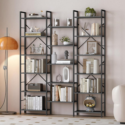 Hzuaneri Bookshelves, Freestanding Shelves, 17 Shelves, 6 Layers, Adjustable Distance, 24 x 152 x 186 cm, Load Capacity 340 kg, Living Room, Office Vintage Black BC10104B