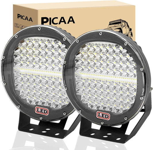PICAA LED Werklamp 12V 24V, 294W 9inch ronde offroad Spot led-koplamp Zwart,Waterbestendig LED-werklamp, voor Auto Vrachtwagen Boot SUV ATV 4WD Offroad motorfiets