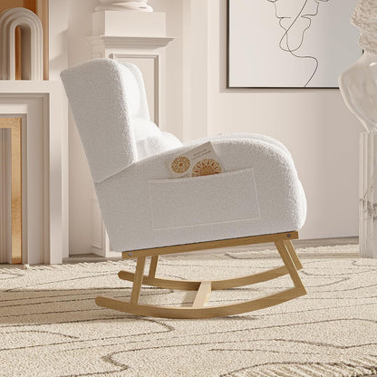 Schommelstoel – Relaxstoel – Hangstoel – Schommelzetel – Loungestoel – Teddy Fluweel Bekleding – Ergonomisch Lendenkussen