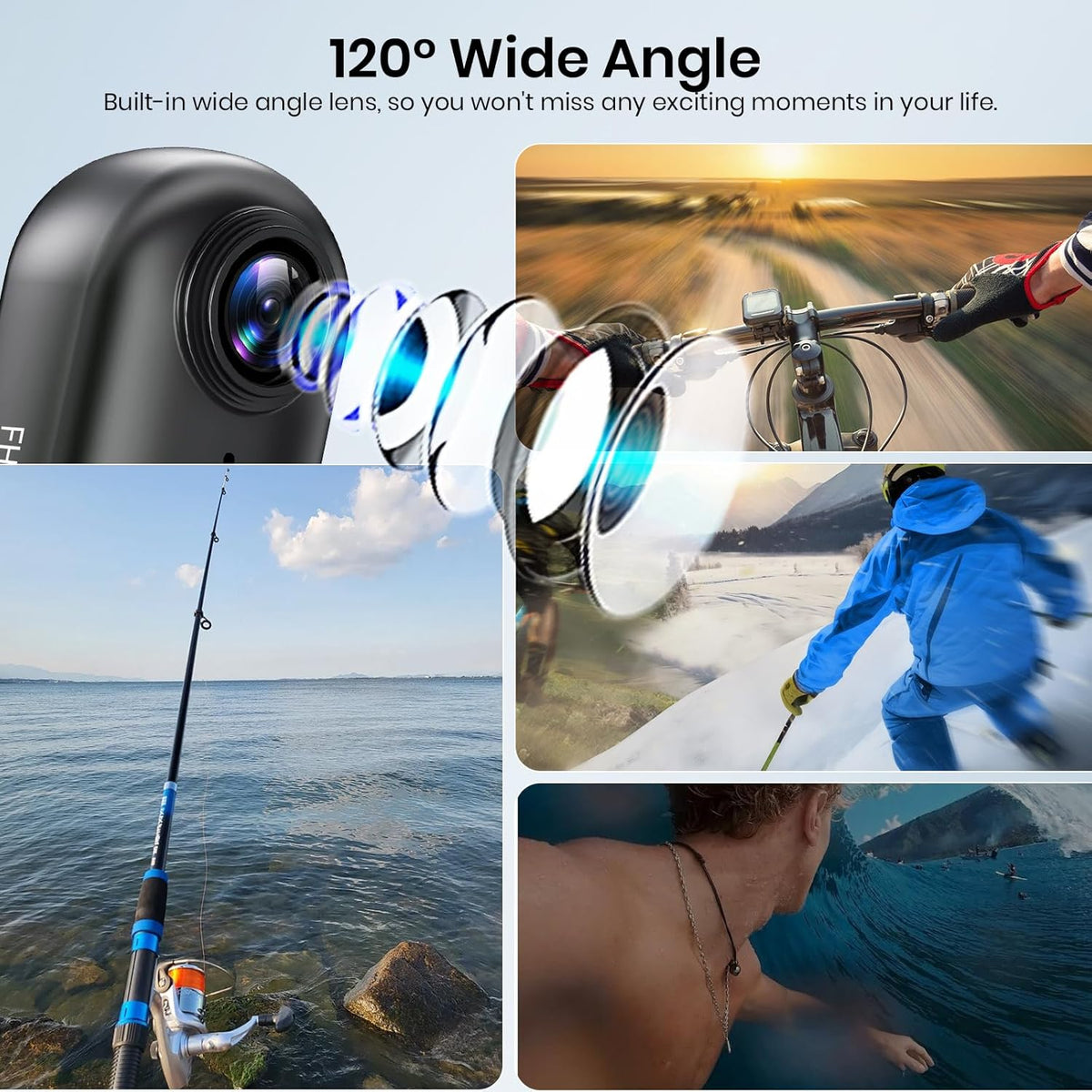 360° Actioncamera, mini POV draagbare bodycam, onderwatercamera 30m waterdicht, WiFi draagbare videorecorder 120° groothoek, 10+ accessoires