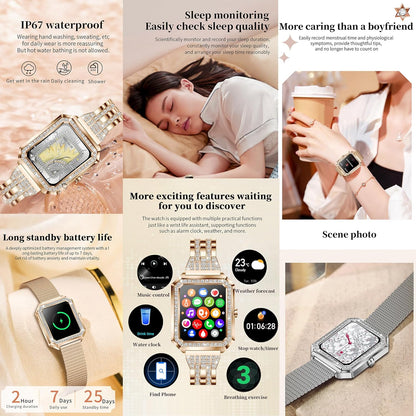 Smartwatch Dames met Telefoonfunctie, Fitnesstracker met Diamant,Bloeddrukmeting,Fitnesshorloge met Hartslagmeter Slaapmonitor, Activiteitstracker Armband met voor Android iOS (Zilver)