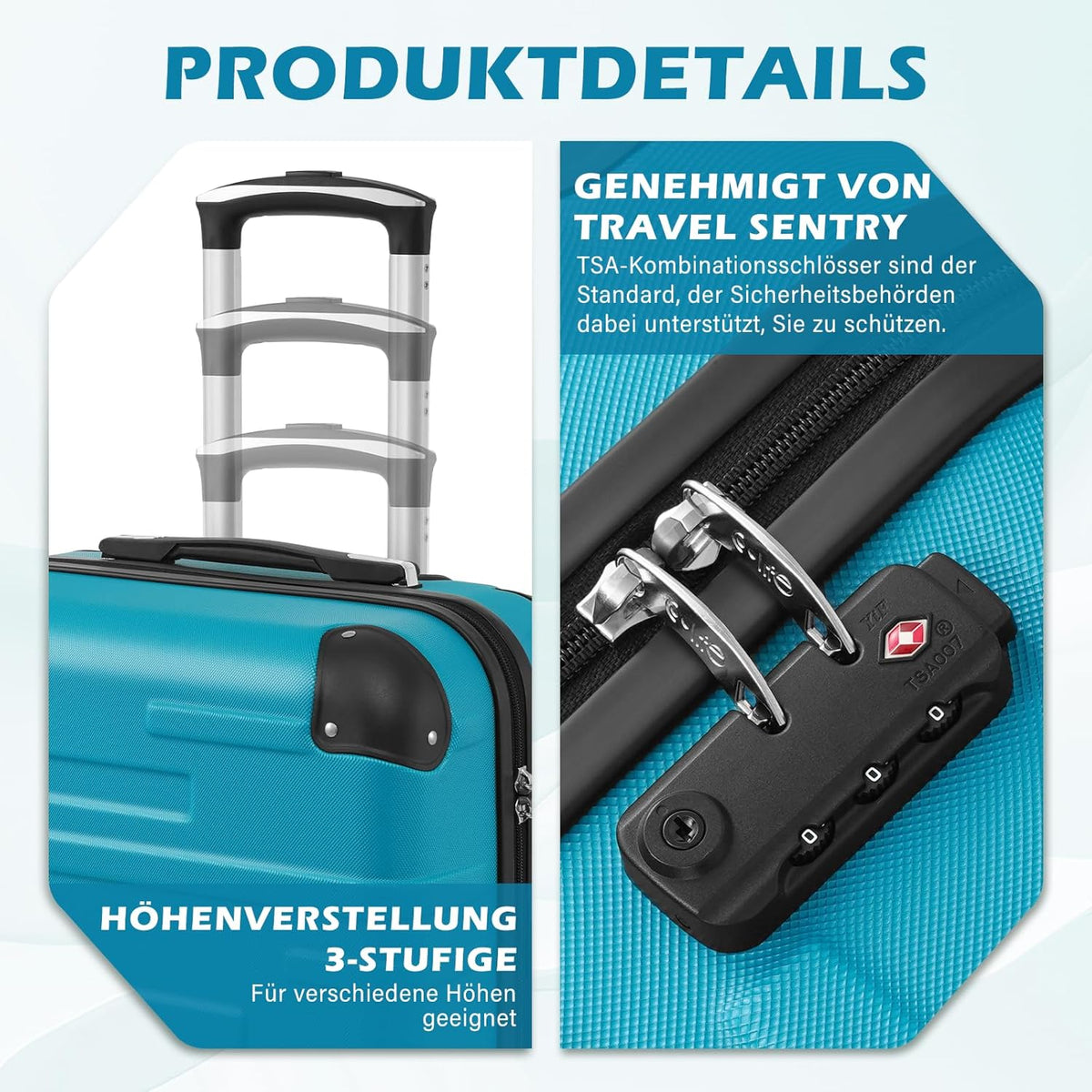 COOLIFE Koffer met harde schaal, rolkoffer, reiskoffer, uitbreidbare bagage (alleen grote koffer uitbreidbaar), ABS-materiaal met TSA-slot en 4 wielen, Großer Koffer