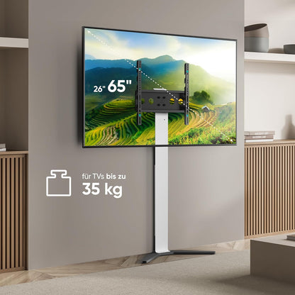 ONKRON TV vloerstandaard voor 26-65 inch beeldscherm tot 35 kg, universele tv-standaard in hoogte verstelbaar, VESA 100 x 100-400 x 400, standaard televisiestatief, wit TS1140-W