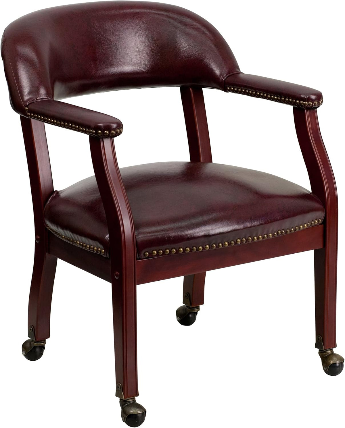 Flash Furniture Sarah Oxblood Conferentiestoel, vinyl, luxe, met accent nagelbekleding en wielen