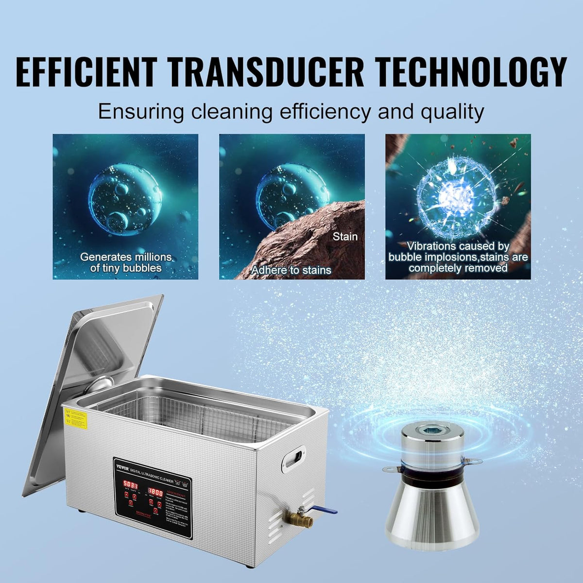VEVOR Ultrasone reiniger, roestvrij staal, 480 W, 22 l, ultrasoon reinigingsapparaat met digitaal display, 0-30 minuten, ultrasone reiniging voor sieraden, brillen, horloges enz.