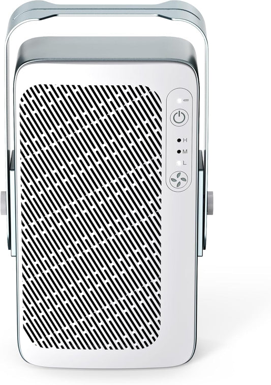 4Light Personal Laminar Air Purifier: Nieuw type luchtreiniger. Blaas laminaire, gefilterde luchtstroom rechtstreeks naar het gezicht om te ademen. Batterij ingebouwd, draagbaar.