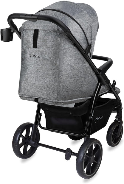 MoMi Miya EVA, kinderbuggy vanaf de 6e maand (tot 22 kg), verstelbare 5-punts veiligheidsgordel, boodschappenmand, voetenzak, bekerhouder, regenbescherming en insectenbescherming