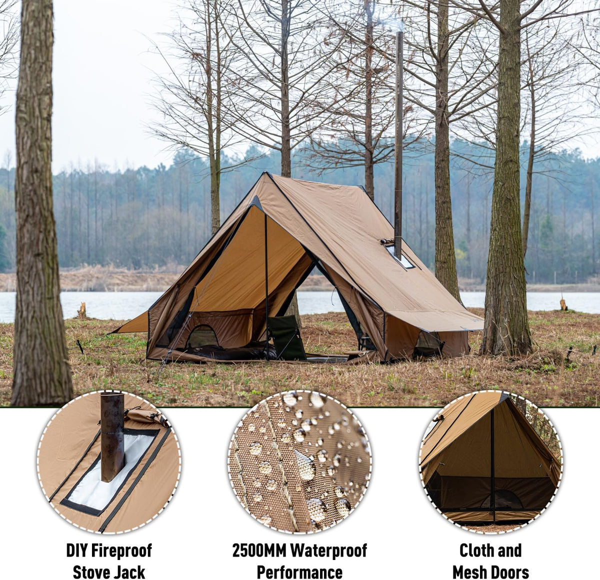 POMOLY CHALET 70 Pro draagbare huttent met kachelkrik en twee tentstokken voor 1-2 personen wandelen, jagen, backpacken | 2024