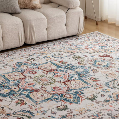 CHOSHOME Tapijten voor de woonkamer en slaapkamer, groot wasbaar laagpolig tapijt, modern vintage klassieke stijlen, antislip boho-stijl, machinewasbaar wol, beige