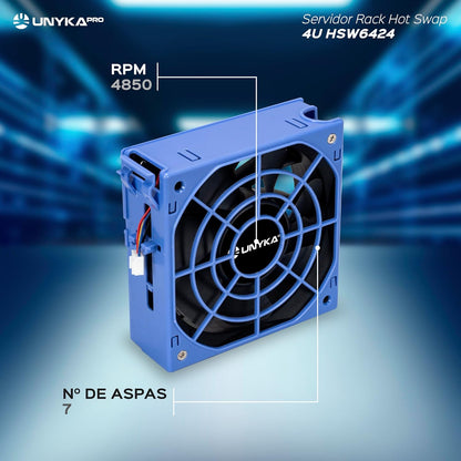 UNYKAch HSW6424 ATX 19" 4U Hot Swap Rackbehuizing (HSW6424 ATX), 24 sleuven, voor 3,5 of 2,5 inch schijven, 3 x 120 mm ventilatoren, 2 x USB 2.0