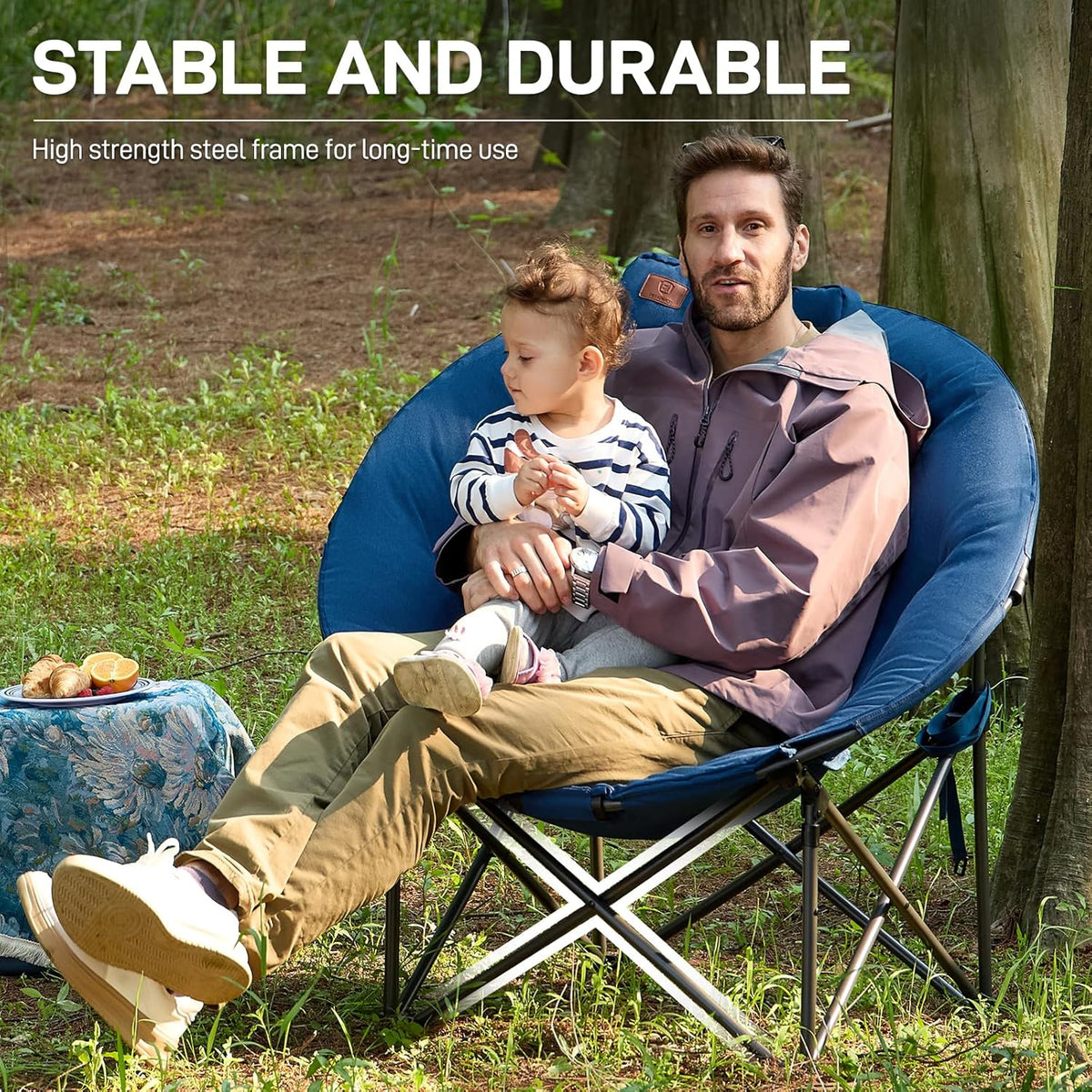 EVER ADVANCED Luxe Moonchair XXL campingstoel, opvouwbaar, 150 kg belastbaar, rond, klapstoel, dik gevoerd, oversized campingstoel met kussen, extra breed, voor outdoor, camping, tuin, balkon, indoor