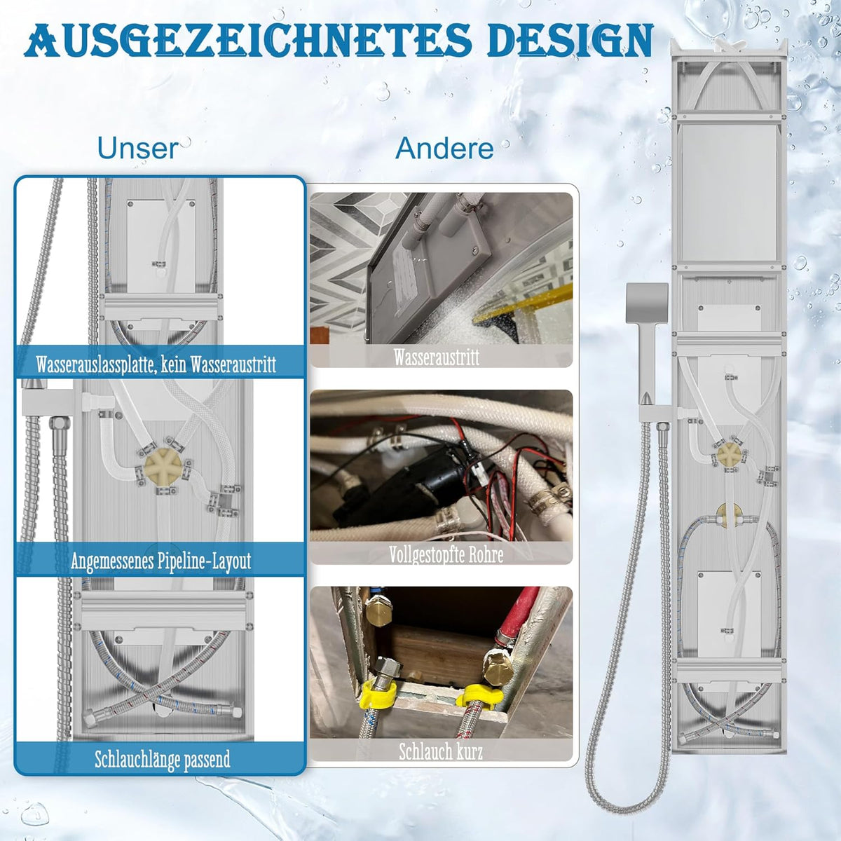 Douchepaneel – Douchekolom – Doucheinstallatie – Douche Systeem – Douchewand – Roestvrij Staal – 5 Functies Met Regendouche & Massagejets – Zilveren Uitvoering
