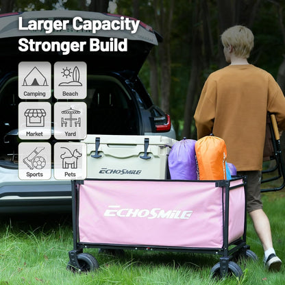 EchoSmile Bolderkar, opvouwbaar, 200 liter, 180 kg belastbaar, handwagen, transportwagen, inklapbaar met verstelbare handgreep, brede wielen, voor alle terrassen, strandwagen, tuinwagen, winkelwagen