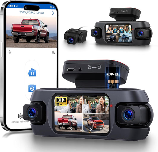 Rimoody 4K Car Dash Cam, 4 Rear Left Cameras, Wi-Fi App Emptying, 360° Dashcam with GPS, Night Vision, G-Sensor, Parking Monitor, Walk Recording - QUORE