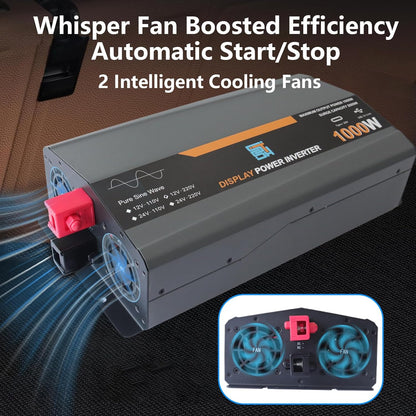 1000W pure sine wave inverter, 12V to 230V, auto-converter, grid-independent solar inverter with LCD display, 1 type C, 1 USB port, remote control,