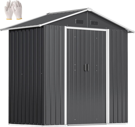 Outsunny Metal garden shed 2.1 m², metal tool house 194 x 110 x 184 cm, large outdoor storage space with sliding doors and 4 vents, dark grey - QUORE