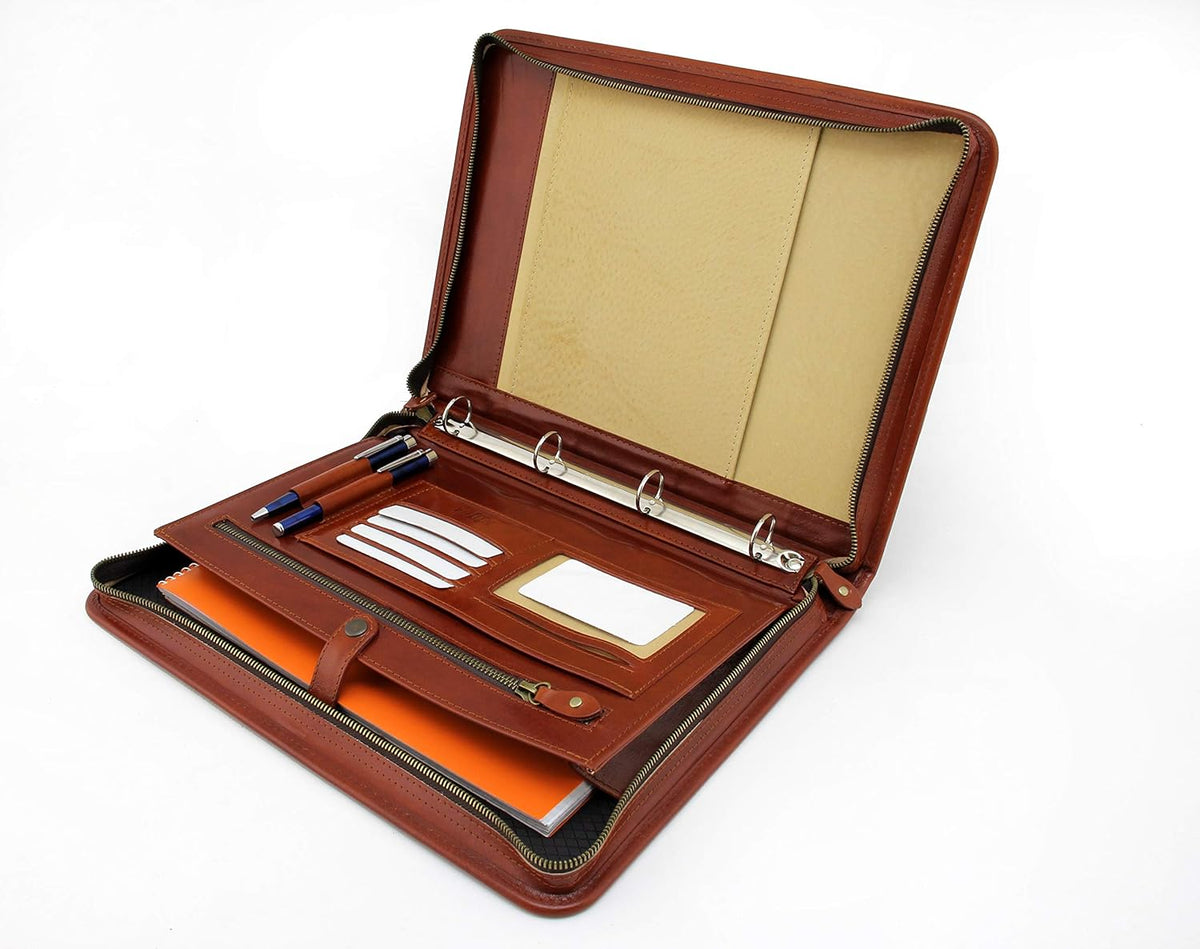 Noda Lederen Organizer, Documentenmap, Portefeuille, Documentenhouder, Tablettas, Lederen Map, Documententas, 4 Ringband