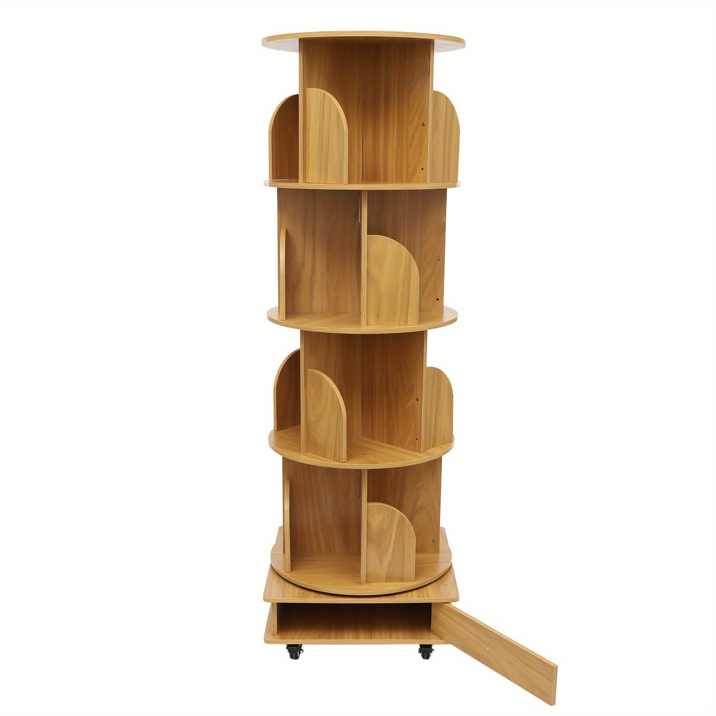 Vierlaagse Boekenkast – Boekenrek – Opbergkast – Tijdschriftenrek – Kantooropberger – Natuurlijk Hout – Vier Wieltjes – Ruime Opbergruimte