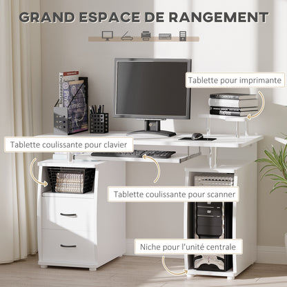 Computertafel – Computerbureau – Bureautafel – Werktafel – Bureau – Wit hout – Ergonomisch ontwerp – Ruime opbergruimte – 120x55x85 cm