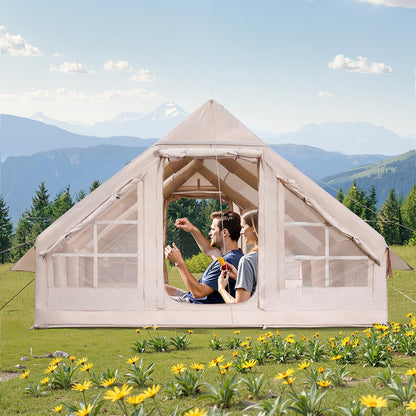 VEVOR Opblaasbare tent voor camping, opblaasbare tent voor 5-8 personen met handpomp, glampingtent 300D Oxford, 4 seizoenen, met ovenbus, 2 deuren en 4 netramen, opbergtas