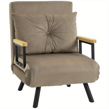 Fauteuil – Lounge Fauteuil – Stoel – Zetel – Armstoel – Compact Design – Lichtbruine Velvet Bekleding – Verstelbare Rugleuning – Stevige Zwarte Poten