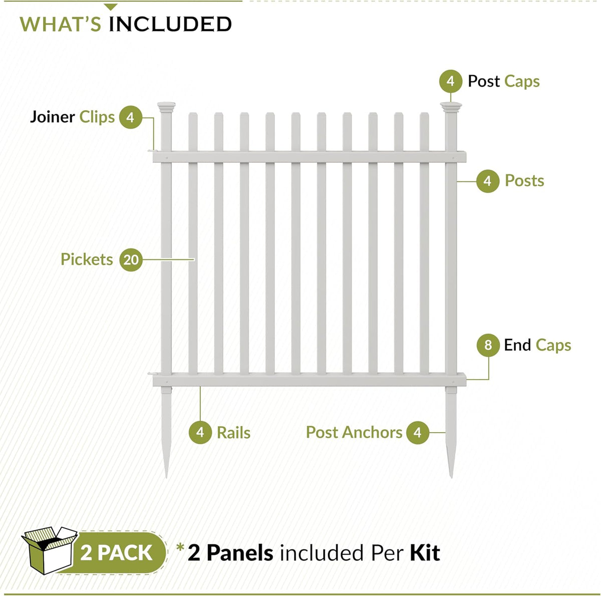 Zippity Outdoor Products ZP19057 Burbank No Dig Vinyl Fence 44" B x 41" H, Wit