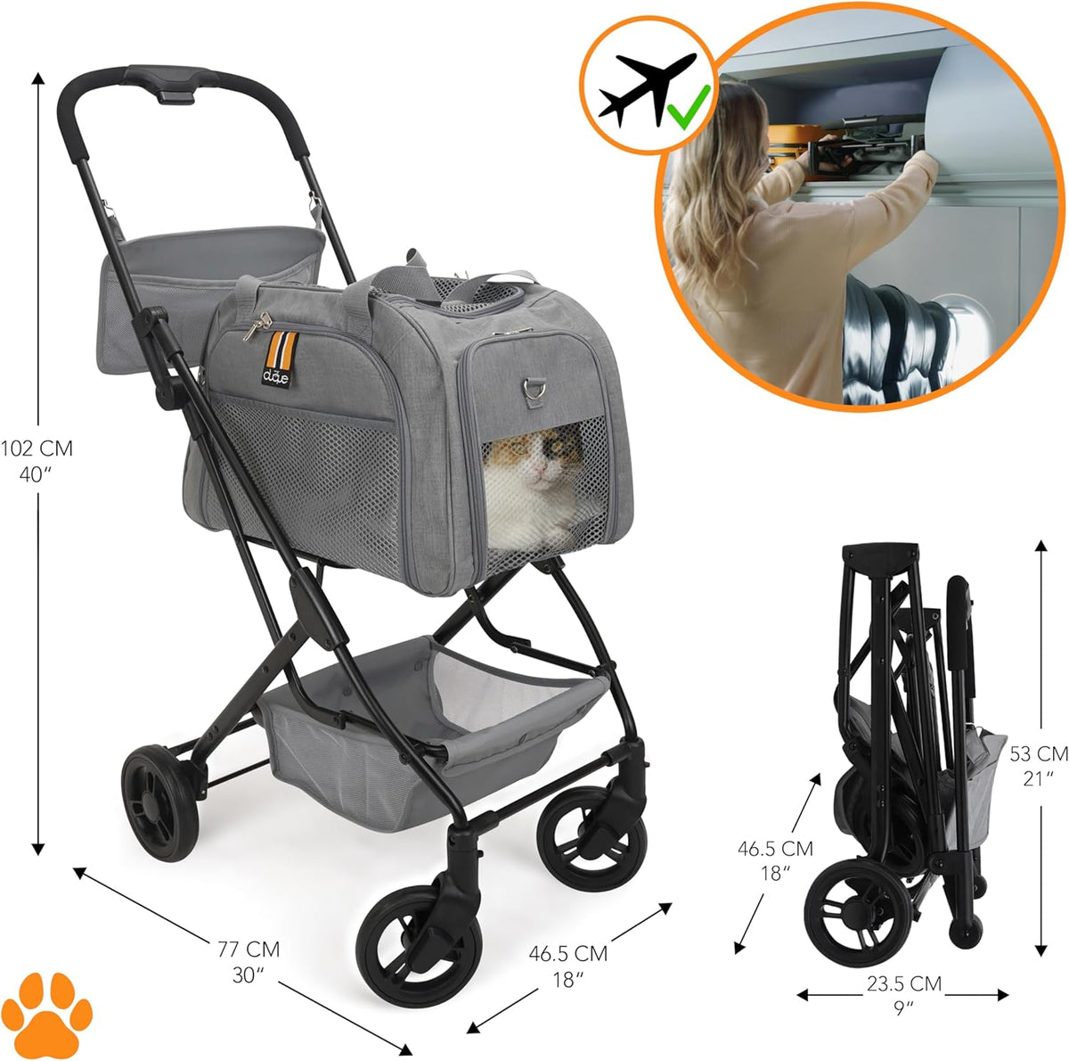 CARRY TRIO 3 in 1 Complete Pet Set, Max Load 12kg/26.5lb. Compact Fold Stroller; Huisdier Carrier, Isofix Carseat Base om Carrier te beveiligen in de auto. Te vliegen, Te Riden, Om Alles in