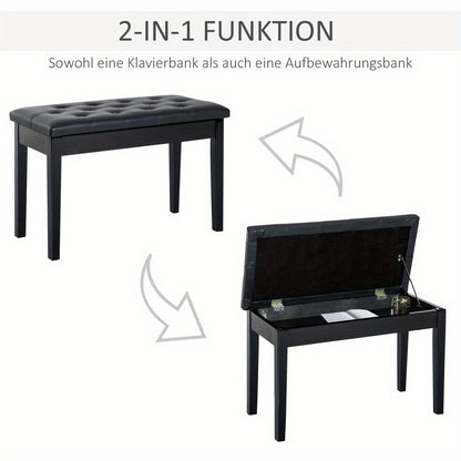 Pianokruk – Pianobank – Piano Kruk – Piano Stoel – Keyboardbank – Zwart Kunstleer – Rubberhout – 76x36x50 cm – Traditioneel Landelijk Design – Ruimte Voor Twee