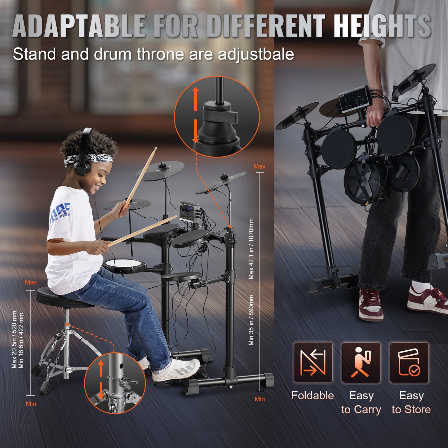 Elektronische Drumstel – Elektrische Drums – E-Drumkit – Digitale Drumset – Draagbare Drumset – 150 Geluiden – Stil Mesh Snare & Siliconen Toms