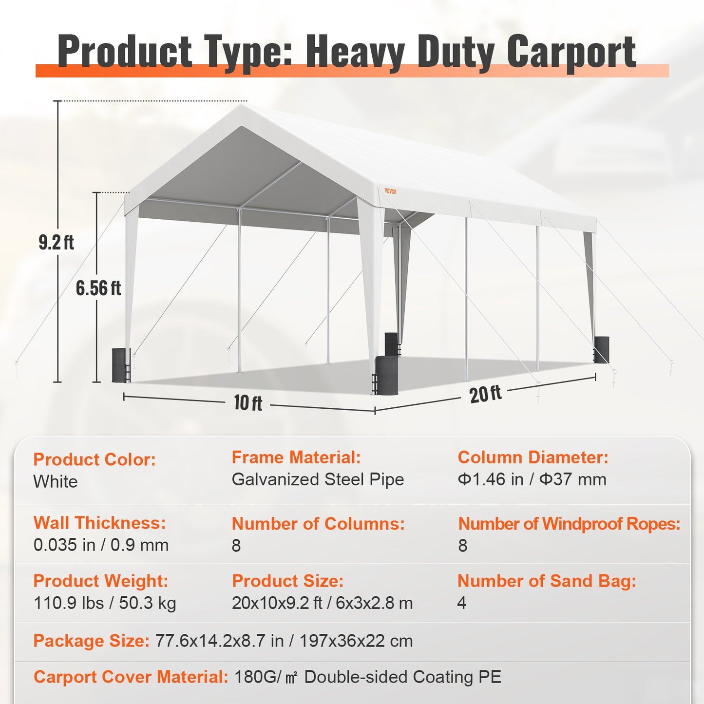 Carport – Overkapping – Garage – Tuinoverkapping – Carporttent – 3x6 Meter – Gegalvaniseerd Staal – Waterdicht en UV-bestendig