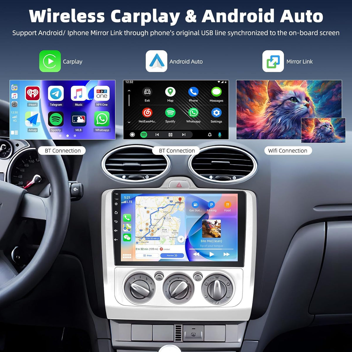 8 Core Qualcomm Android 15 4+64G Autoradio für Ford Focus Exi MT 2 3 MK2 MK3 2004-2011, 9 "Touchscreen Radio mit CarPlay Android Auto GPS WiFi FM/RDS DSP 3D Auto Modell Showcase+Rückfahrkamera