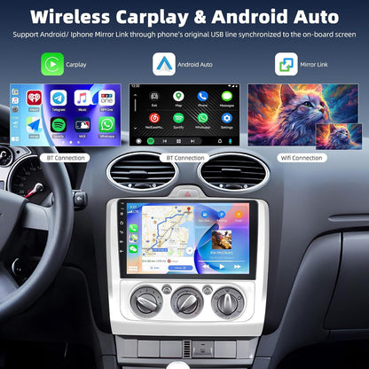 8 Core Qualcomm Android 15 4+64G Autoradio für Ford Focus Exi MT 2 3 MK2 MK3 2004-2011, 9 "Touchscreen Radio mit CarPlay Android Auto GPS WiFi FM/RDS DSP 3D Auto Modell Showcase+Rückfahrkamera
