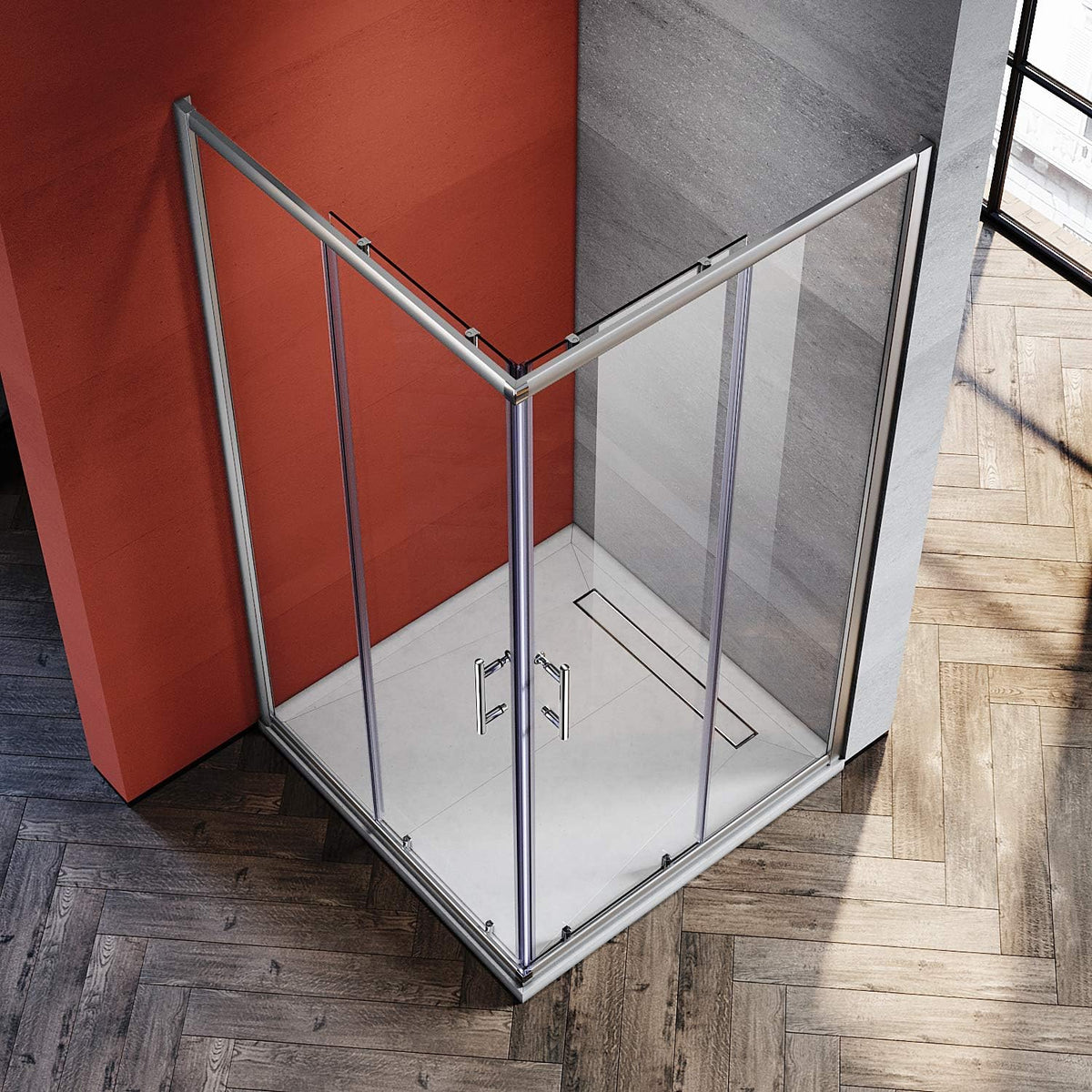 Douchecabine – Hoekdouche – Douchewand – Douchecabine Schuifdeur – Glazen Douchewand – 100x100 cm – 5 mm Gehard Veiligheidsglas
